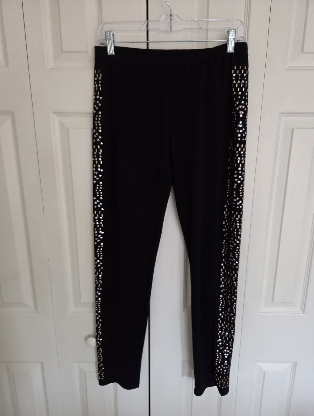 Petticoat Alley Black Leggings with Metallic Gold and Silver Side Embellishments